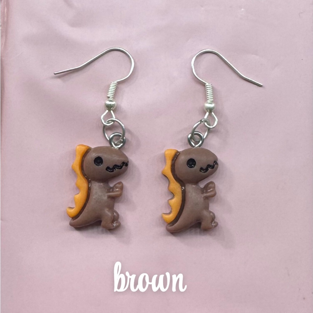 Dinosaur Earrings for Kids - Brown and Orange